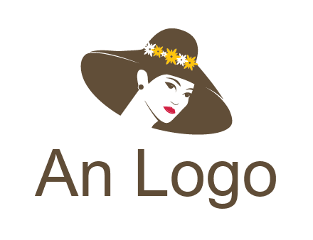 head of woman wearing flowers on fancy hat fashion logo icon