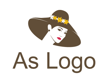 head of woman wearing flowers on fancy hat fashion logo icon