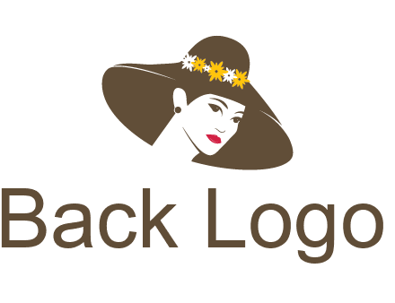 head of woman wearing flowers on fancy hat fashion logo icon
