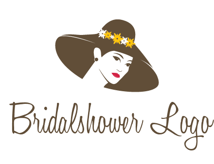head of woman wearing flowers on fancy hat fashion logo icon