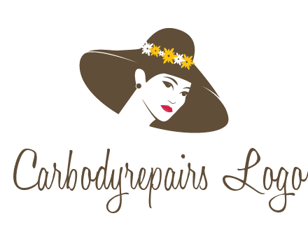 head of woman wearing flowers on fancy hat fashion logo icon