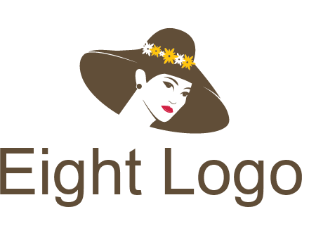 head of woman wearing flowers on fancy hat fashion logo icon