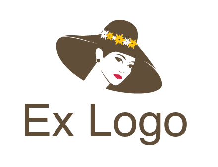 head of woman wearing flowers on fancy hat fashion logo icon