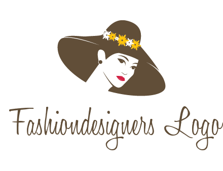 head of woman wearing flowers on fancy hat fashion logo icon