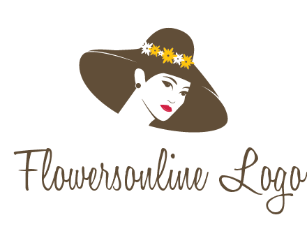 head of woman wearing flowers on fancy hat fashion logo icon