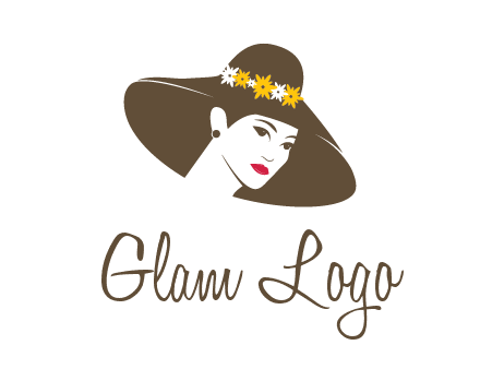 head of woman wearing flowers on fancy hat fashion logo icon