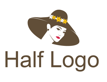 head of woman wearing flowers on fancy hat fashion logo icon