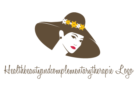 head of woman wearing flowers on fancy hat fashion logo icon