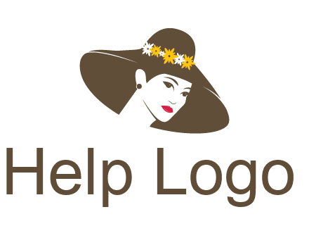 head of woman wearing flowers on fancy hat fashion logo icon