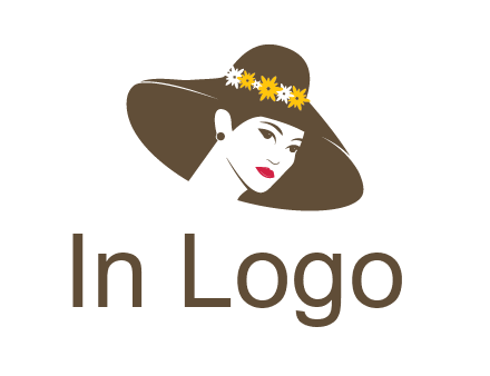 head of woman wearing flowers on fancy hat fashion logo icon