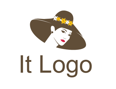 head of woman wearing flowers on fancy hat fashion logo icon
