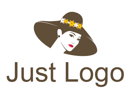 head of woman wearing flowers on fancy hat fashion logo icon