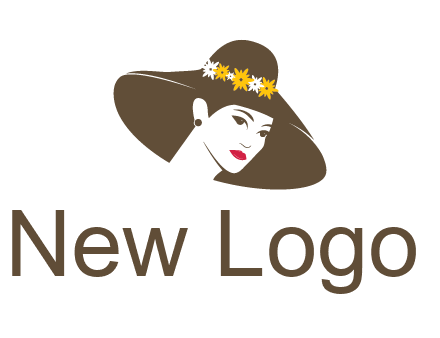head of woman wearing flowers on fancy hat fashion logo icon