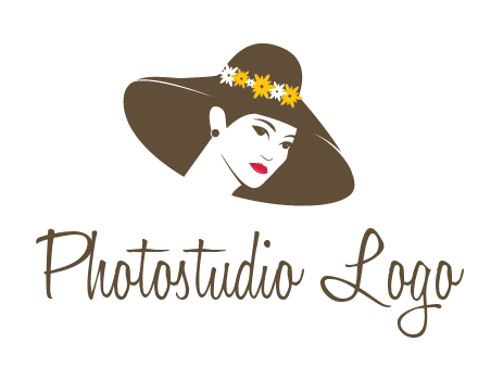 head of woman wearing flowers on fancy hat fashion logo icon