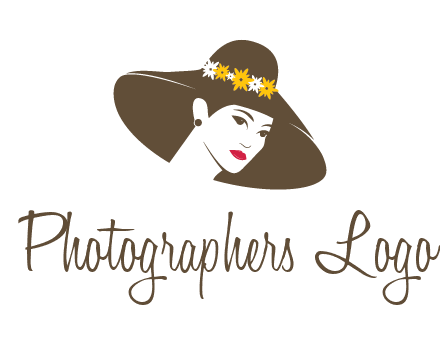 head of woman wearing flowers on fancy hat fashion logo icon