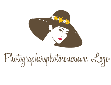 head of woman wearing flowers on fancy hat fashion logo icon