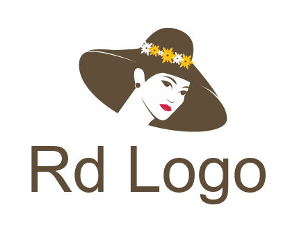 head of woman wearing flowers on fancy hat fashion logo icon
