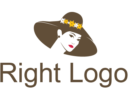 head of woman wearing flowers on fancy hat fashion logo icon