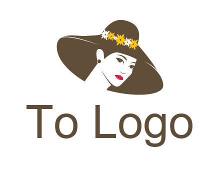 head of woman wearing flowers on fancy hat fashion logo icon