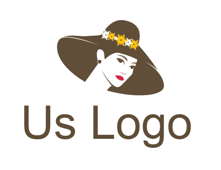 head of woman wearing flowers on fancy hat fashion logo icon