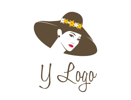 head of woman wearing flowers on fancy hat fashion logo icon