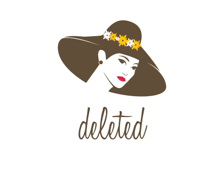 head of woman wearing flowers on fancy hat fashion logo icon