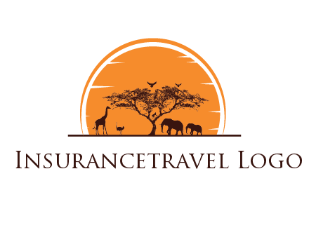 sun behind elephants and giraffe with tree