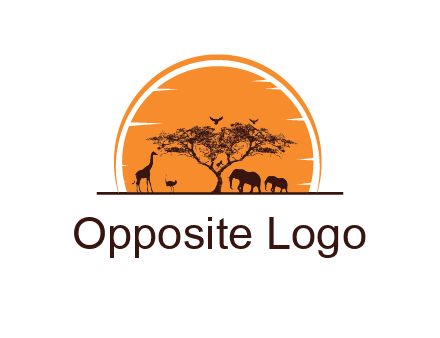 sun behind elephants and giraffe with tree
