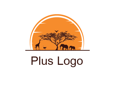 sun behind elephants and giraffe with tree