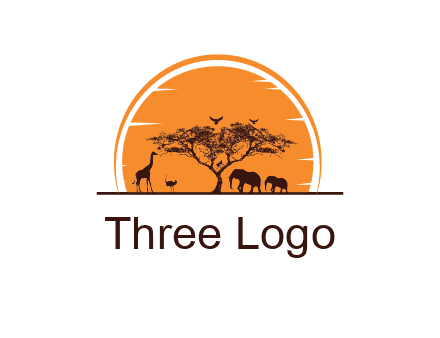 sun behind elephants and giraffe with tree
