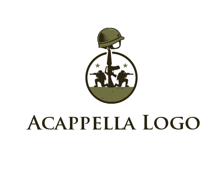 soldiers with star and gun with helmet in circle
