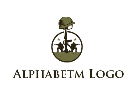 soldiers with star and gun with helmet in circle