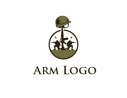 soldiers with star and gun with helmet in circle