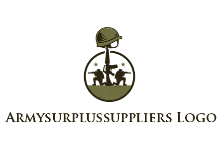 soldiers with star and gun with helmet in circle