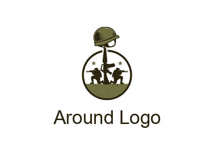 soldiers with star and gun with helmet in circle