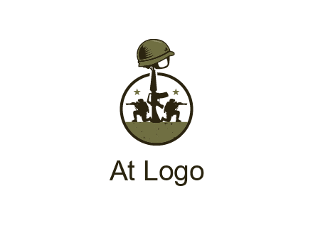 soldiers with star and gun with helmet in circle