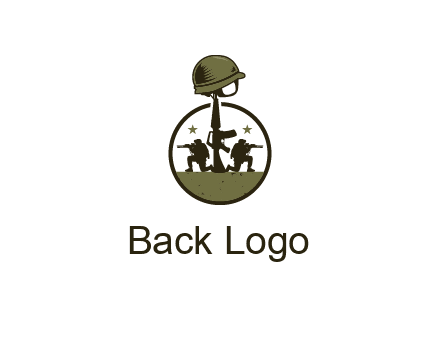 soldiers with star and gun with helmet in circle