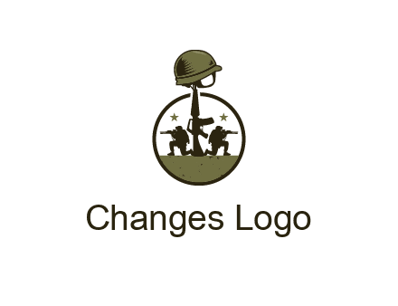 soldiers with star and gun with helmet in circle
