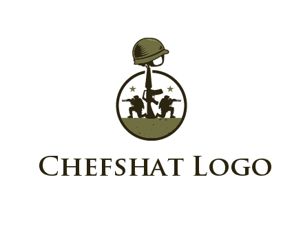 soldiers with star and gun with helmet in circle