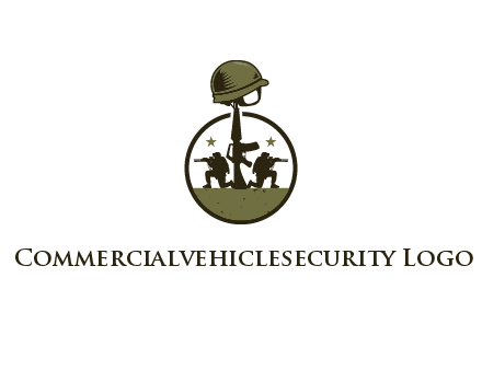 soldiers with star and gun with helmet in circle