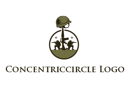 soldiers with star and gun with helmet in circle