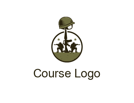 soldiers with star and gun with helmet in circle