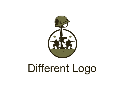 soldiers with star and gun with helmet in circle