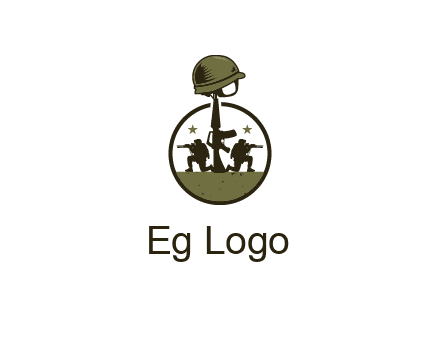 soldiers with star and gun with helmet in circle