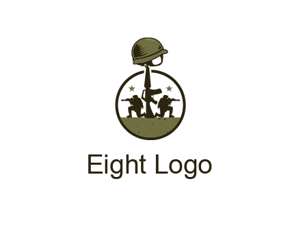 soldiers with star and gun with helmet in circle