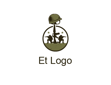 soldiers with star and gun with helmet in circle