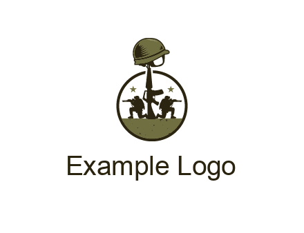 soldiers with star and gun with helmet in circle