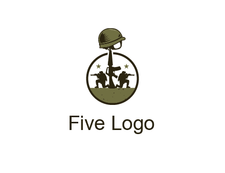 soldiers with star and gun with helmet in circle