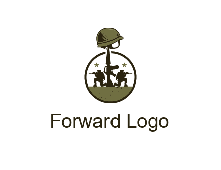 soldiers with star and gun with helmet in circle