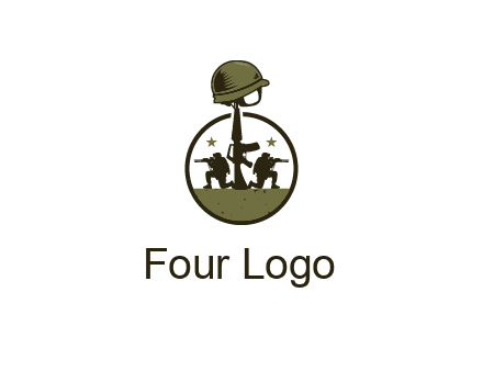 soldiers with star and gun with helmet in circle